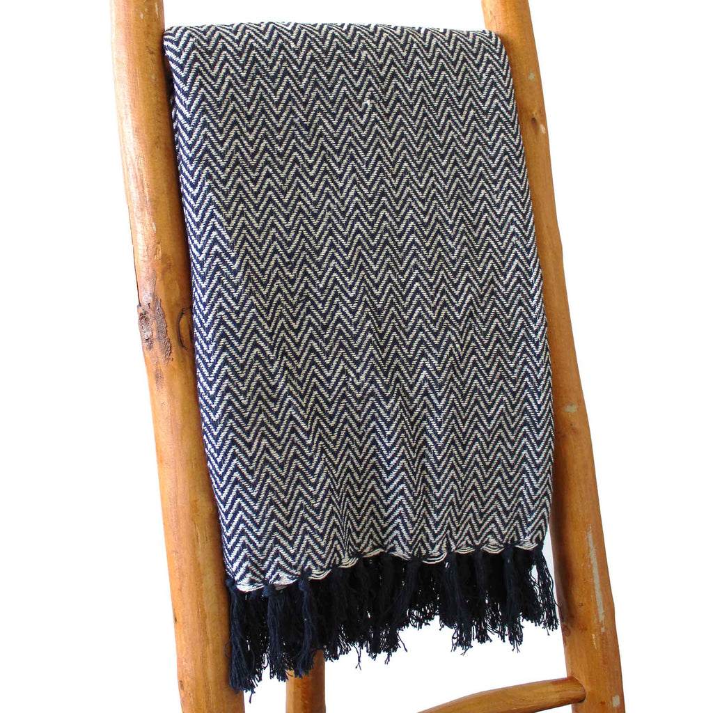 Plaid bohème zigzag marine