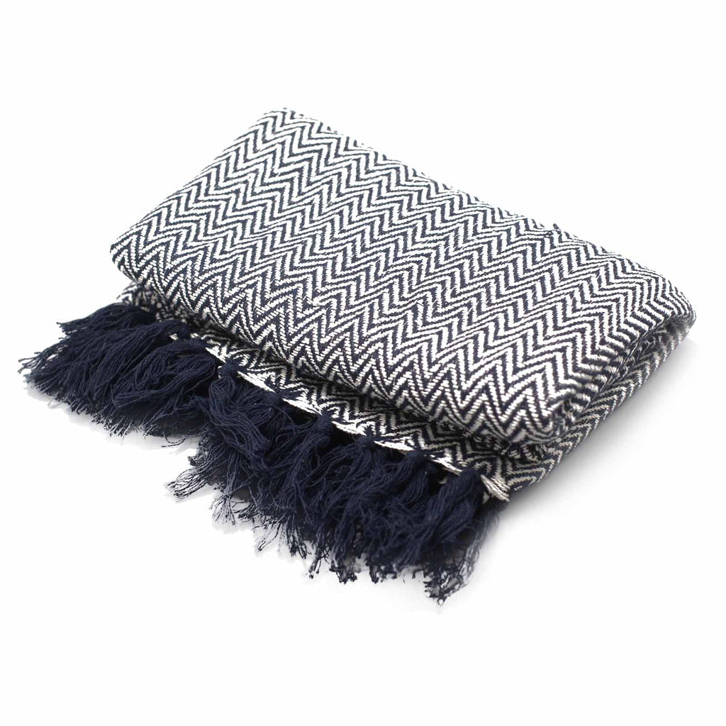 Plaid bohème zigzag marine