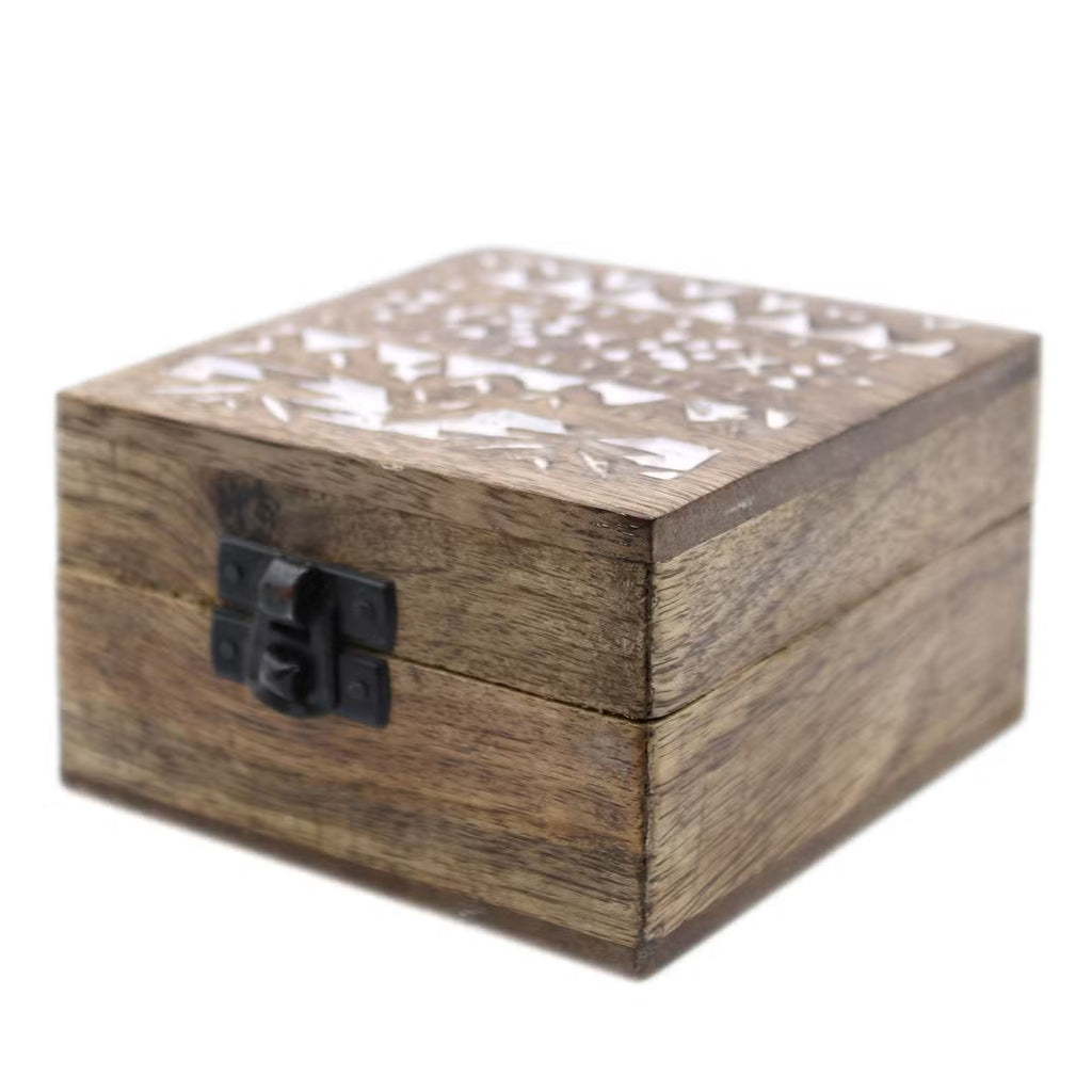 Boîte en bois délavée blanc - 10x10cm design Slave