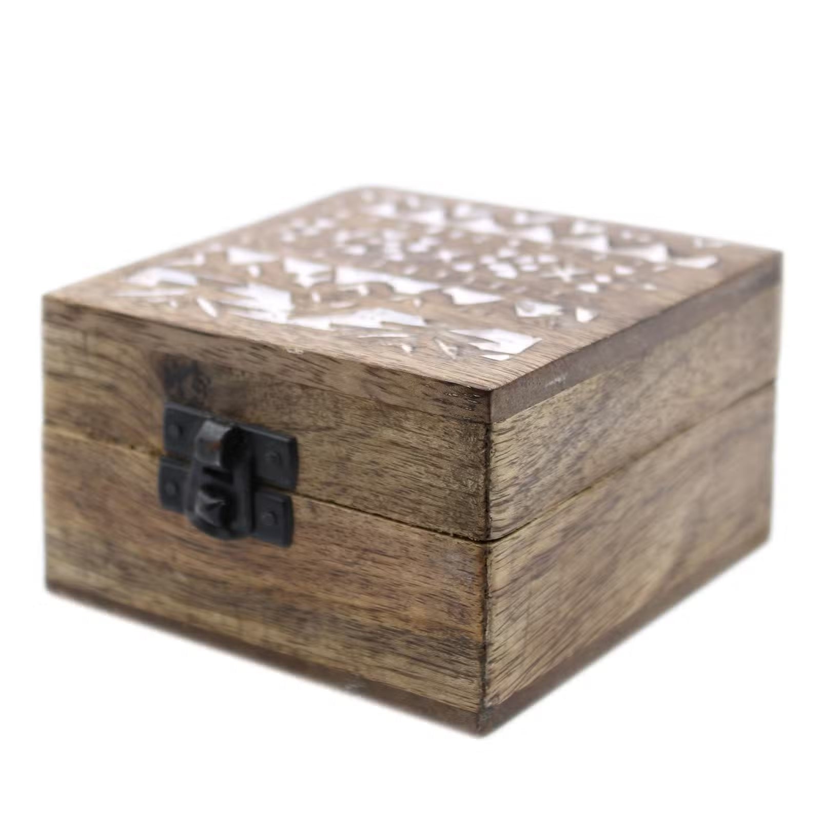 Boîte en bois délavée blanc - 10x10cm design Slave