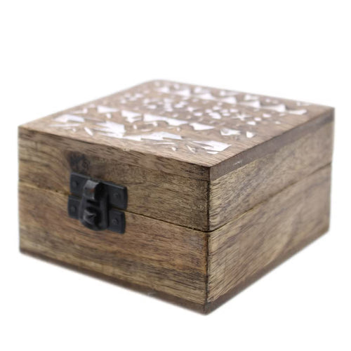 Boîte en bois délavée blanc - 10x10cm design Slave