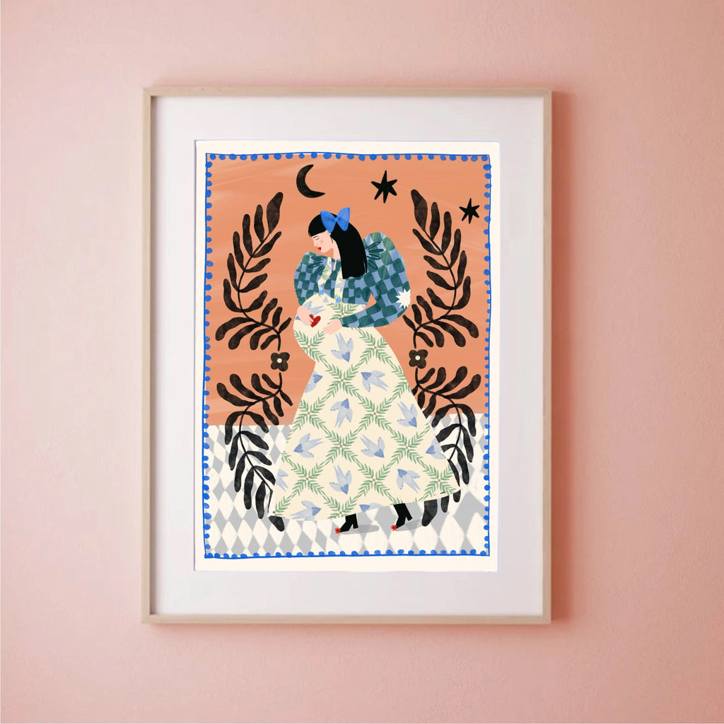 Illustration tirage numérique A4 "Femme enceinte folklorique"