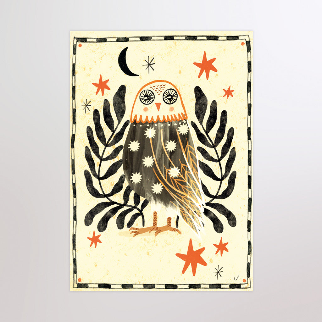Illustration numérique A4 "Hibou folklorique"