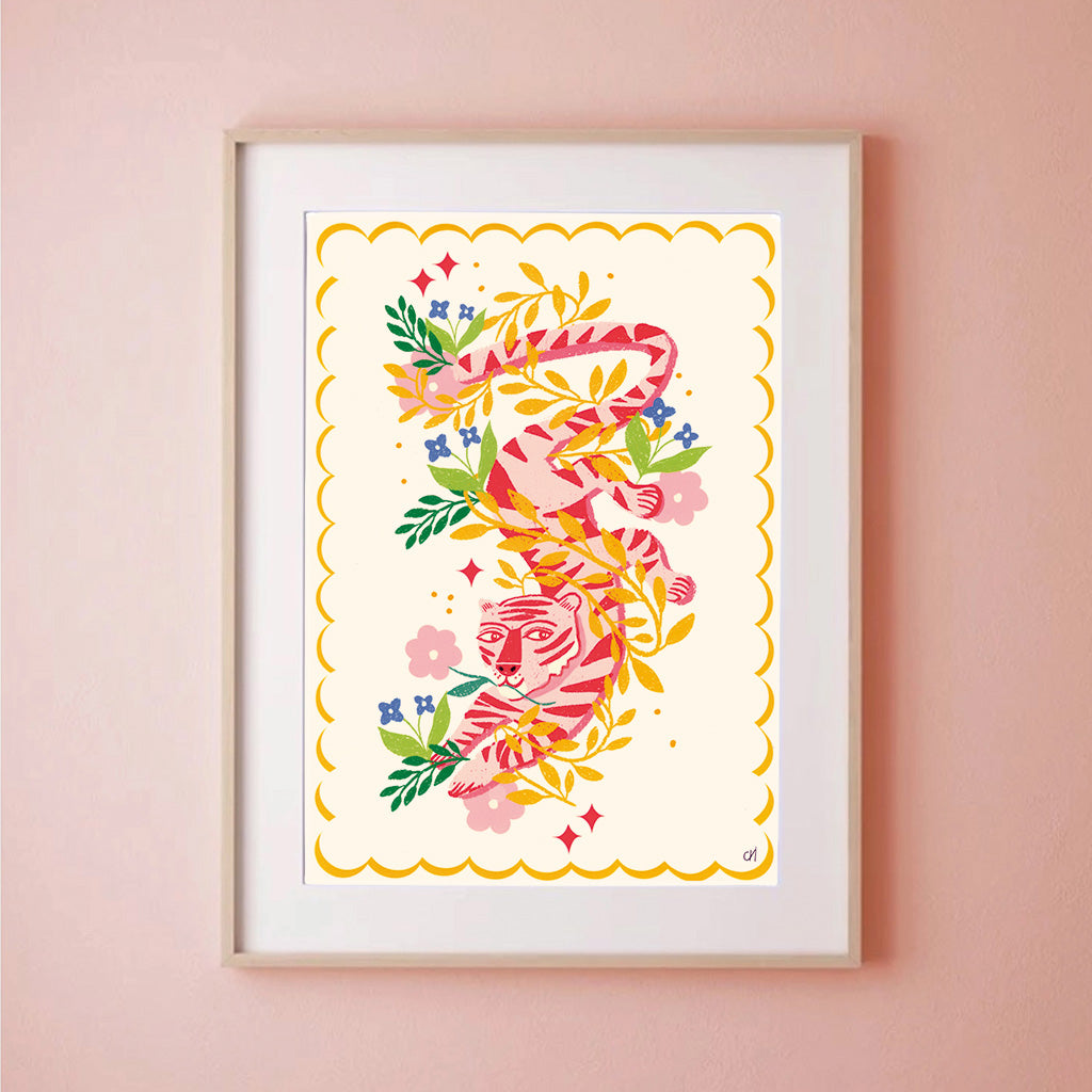 Illustration numérique A4 "Tigre et Fleurs"