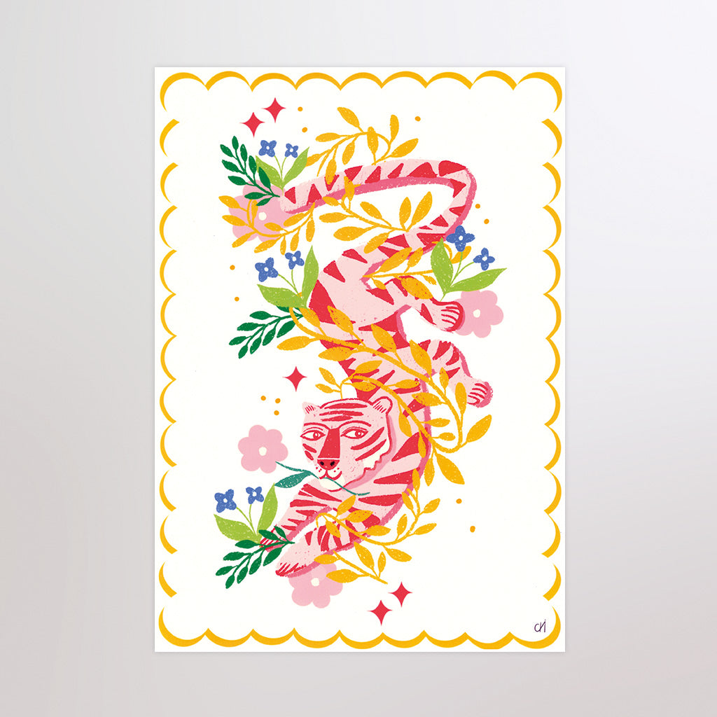 Illustration numérique A4 "Tigre et Fleurs"