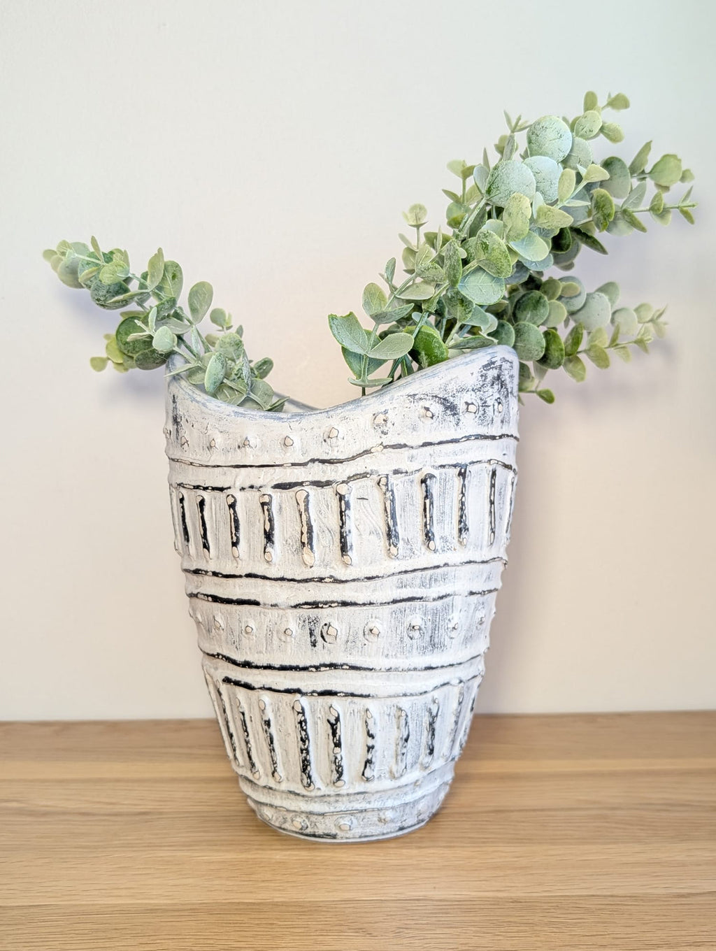 Vase col large - Gris/blanc