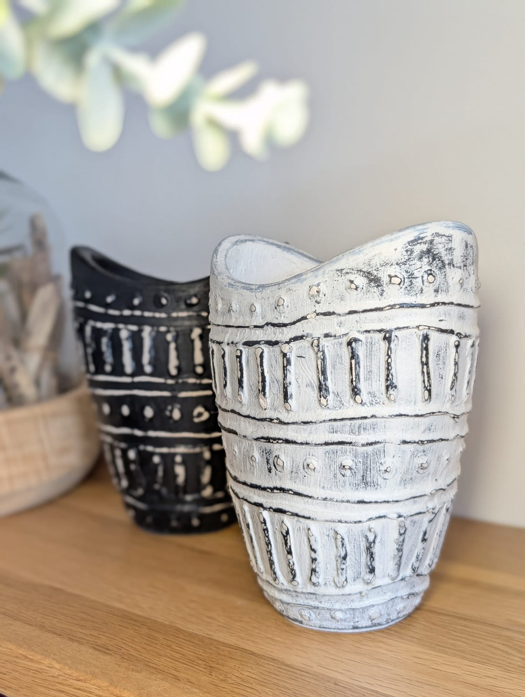 Vase col large - Gris/blanc