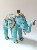 Éléphant en bois sculpté - Turquoise / Or