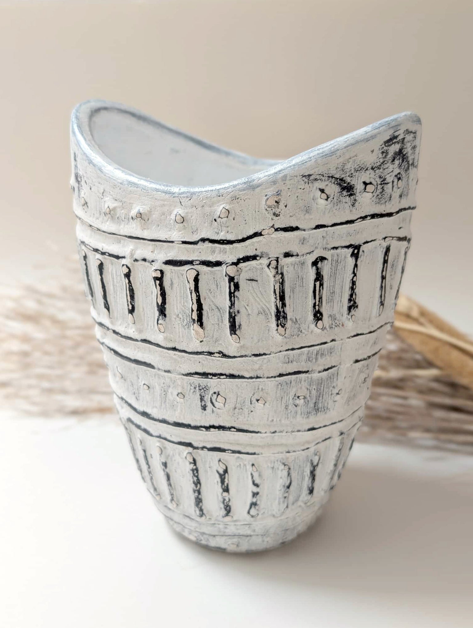 Vase col large - Gris/blanc