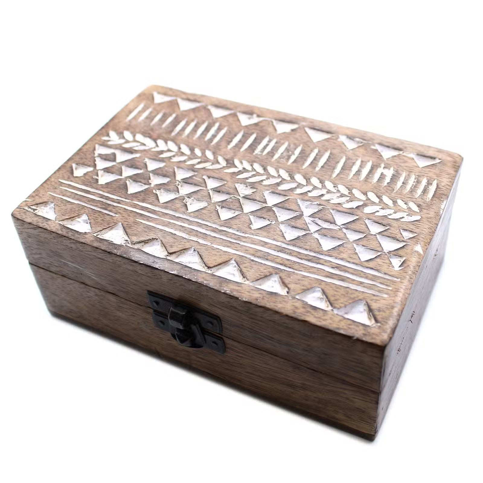 Boîte en bois délavée blanc - 15x10cm design Aztec