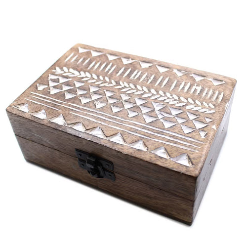 Boîte en bois délavée blanc - 15x10cm design Aztec