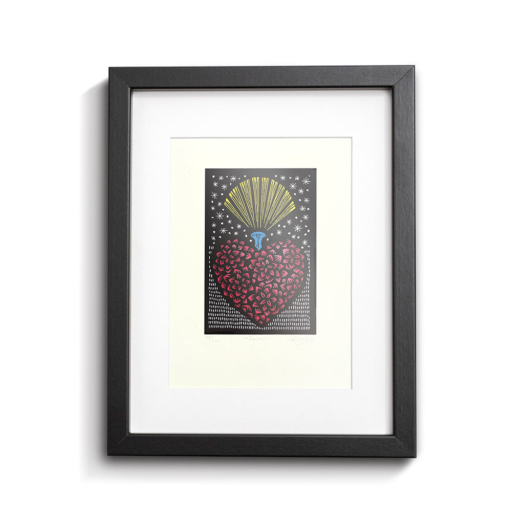 Estampe originale linogravure SACRAL / Jainite Silvestre