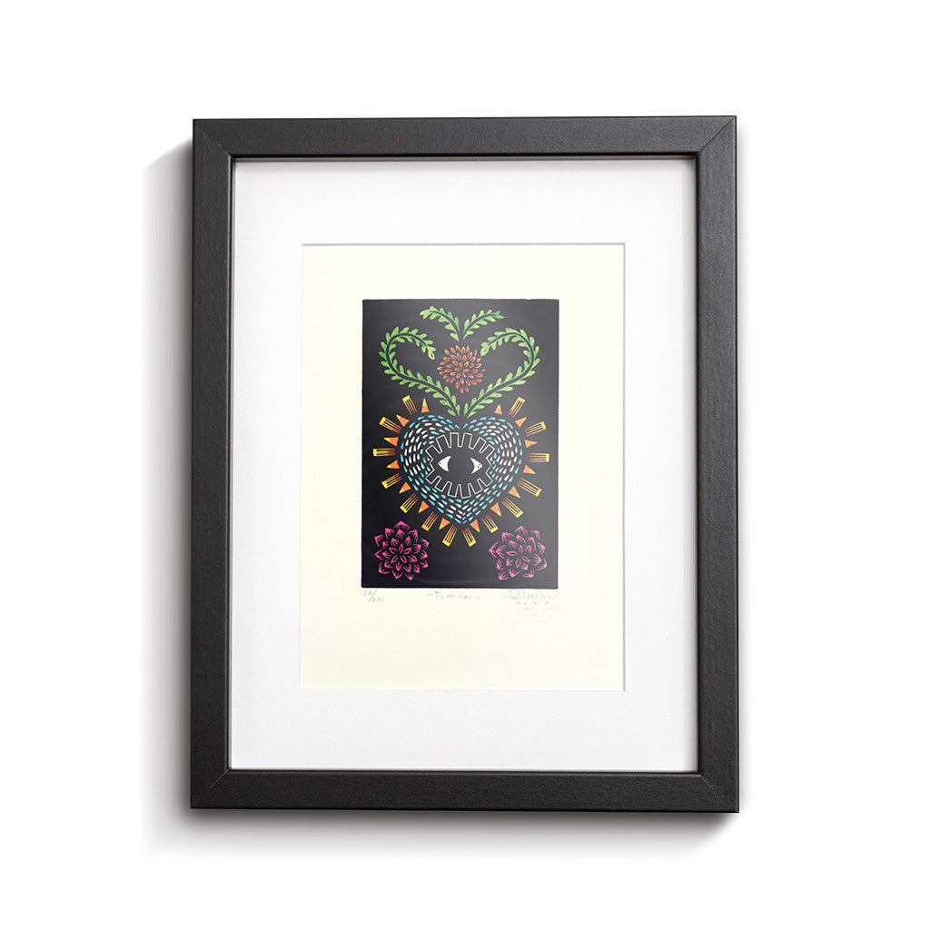 Estampe originale linogravure TU MIRAR / Jainite Silvestre