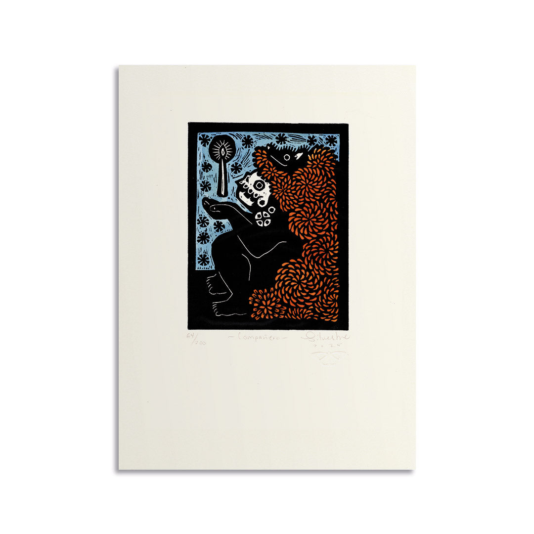 Estampe originale linogravure COMPAÑERO / Jainite Silvestre