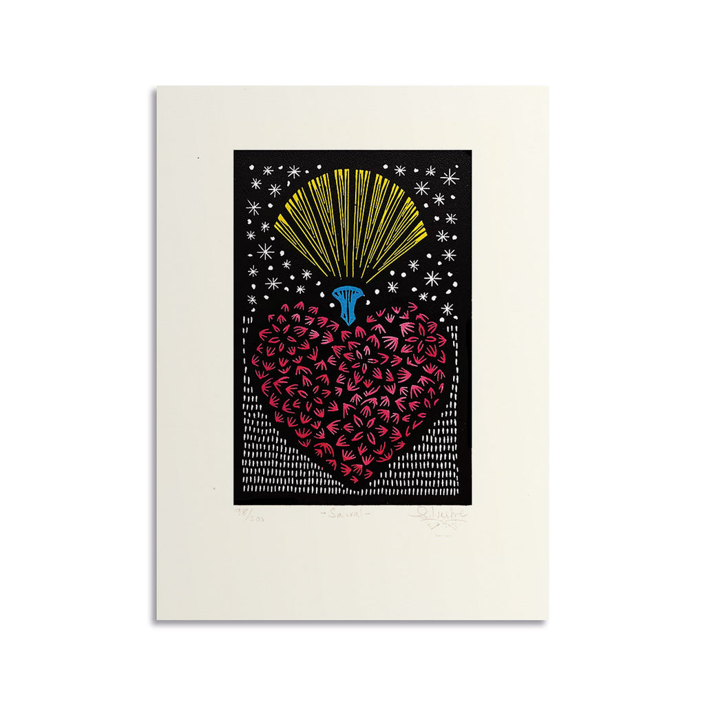 Estampe originale linogravure SACRAL / Jainite Silvestre