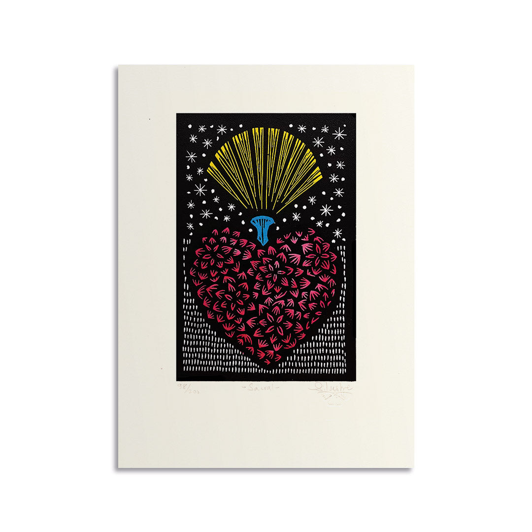 Estampe originale linogravure SACRAL / Jainite Silvestre