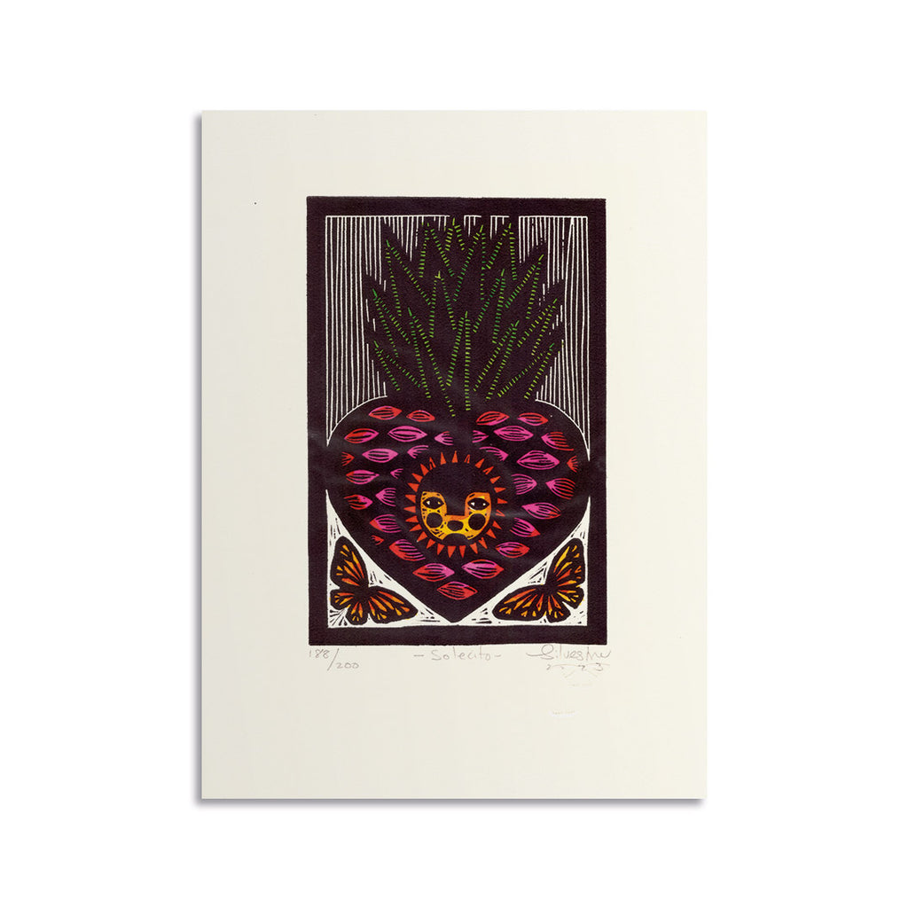 Estampe originale linogravure SOLECITO / Jainite Silvestre