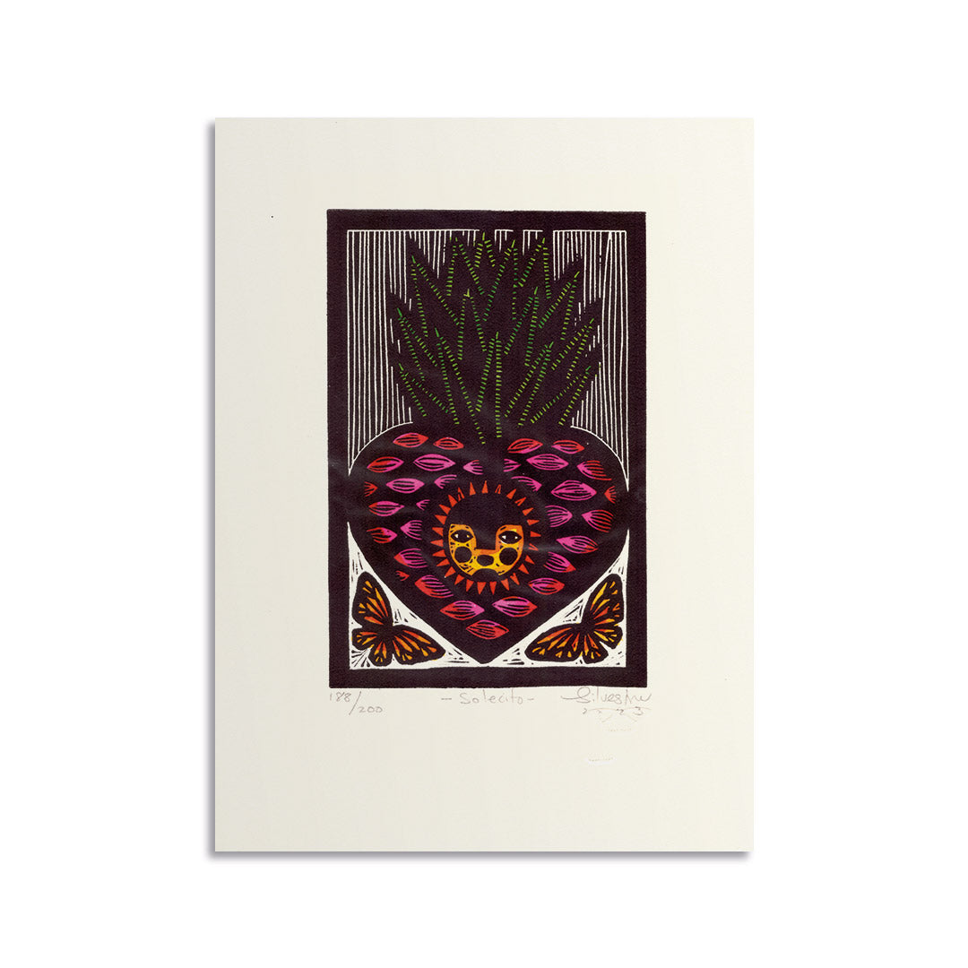 Estampe originale linogravure SOLECITO / Jainite Silvestre