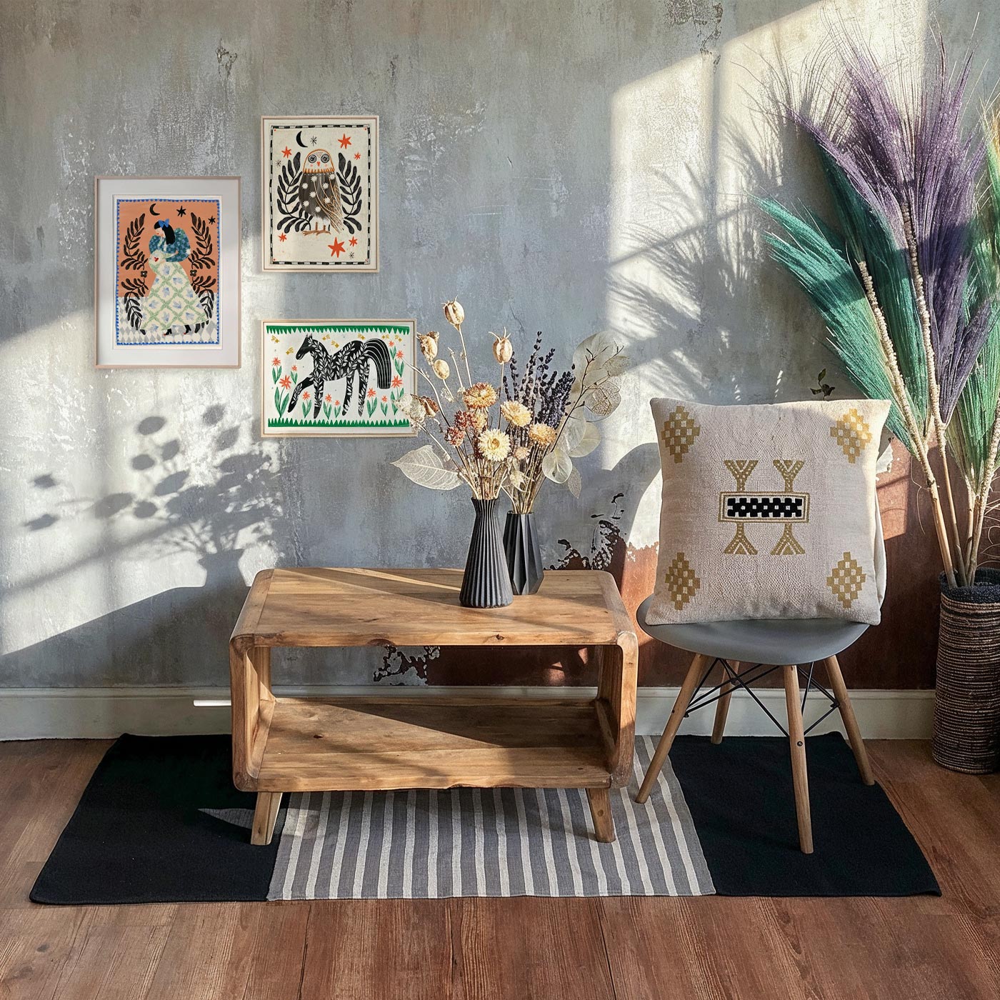 Tapis indien noir/gris 70x170cm