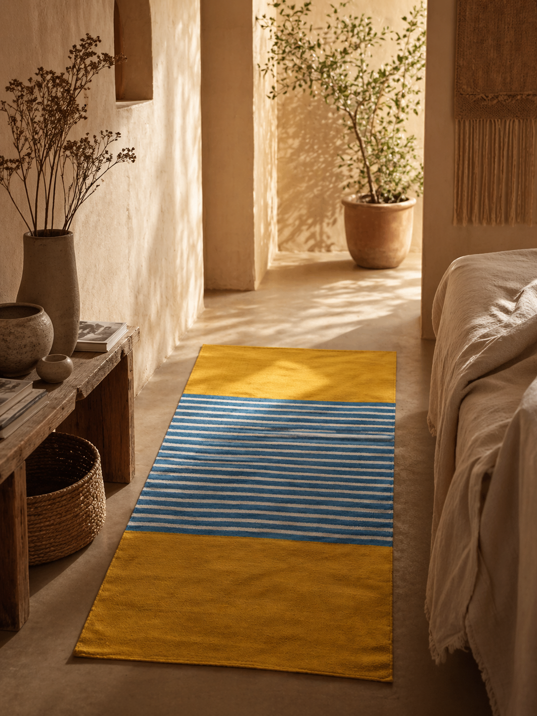 Tapis indien jaune/bleu 70x170