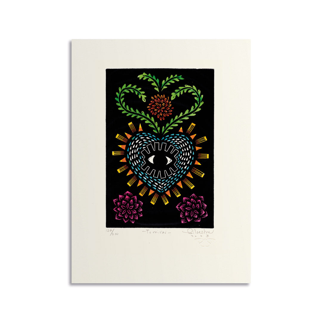 Estampe originale linogravure TU MIRAR / Jainite Silvestre